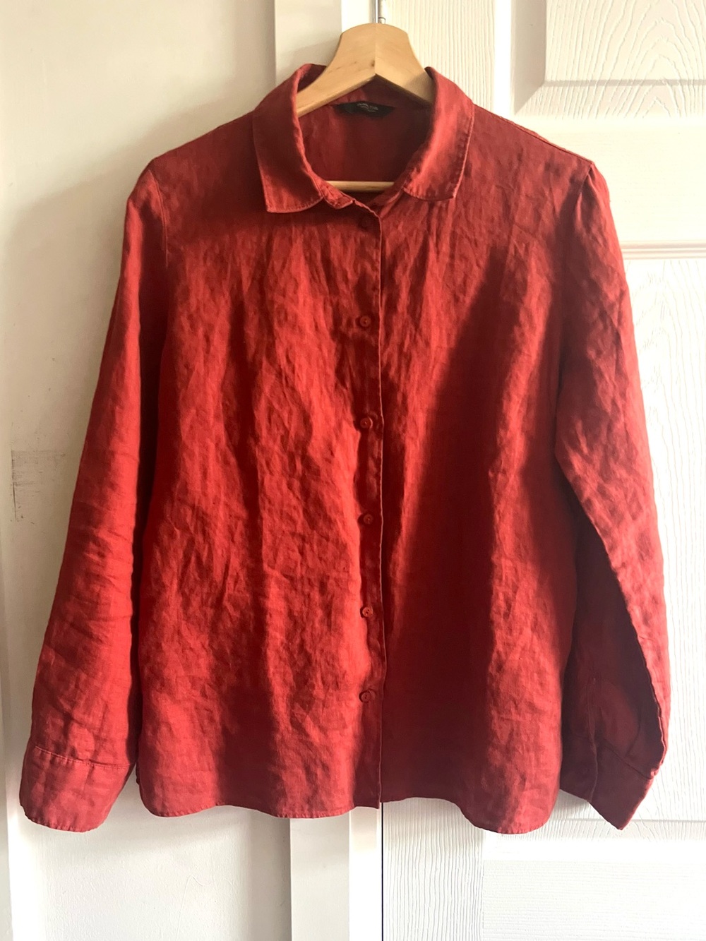 Massimo Dutti Rust Red Oversized Button Down 100% Linen Shirt Size 6